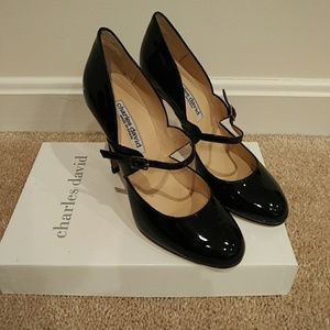 Charles David black patent Valencia heels
